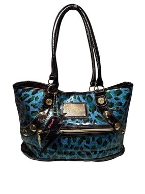 Betseyville by Betsey Johnson Blue Sparkle Leopard Tote | Lightning Bolt Charm